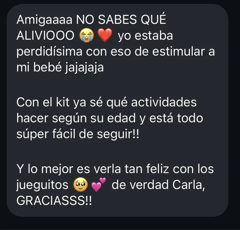 Mensaje de una mamá: con el kit ya sé qué actividades hacer según su edad y está todo súper fácil de seguir